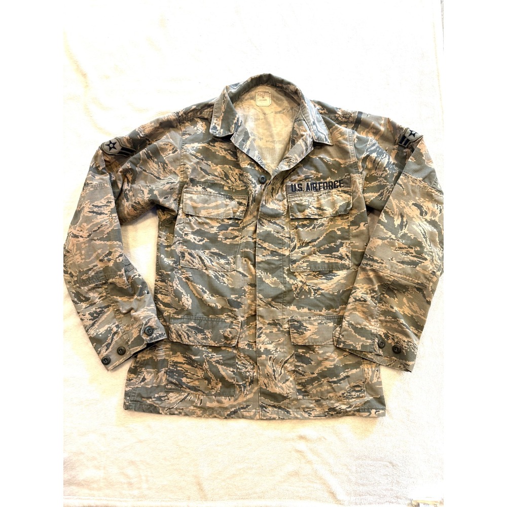 US Air Force ABU Digital Tiger Stripe Camo Utility Field Jacket Coat 38L E3 Rank